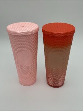 Set of 2 Starbucks Peachy Pink and Peach/Orange Ombre Studded Tumblers- No straw